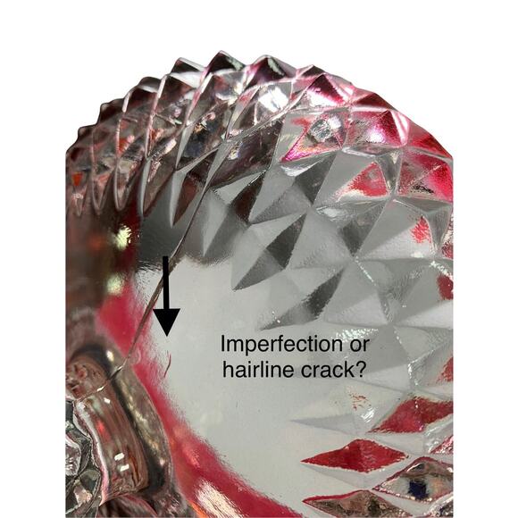 Vintage Clear‎ Diamond Pattern Compote Bowl Pink Trim Pedestal Candy Dish - Picture 9 of 9